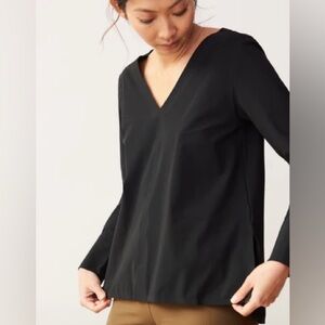 ADAY Black V-Neck Classic Office Something Tailored Long Sleeve Shirt Medium